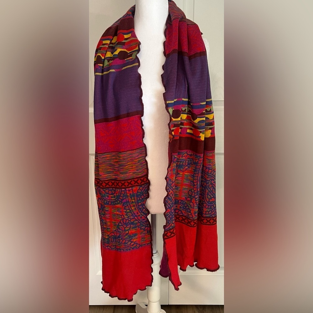 Vibrant Multi-Color Patterned Scarf - Red & Purple
